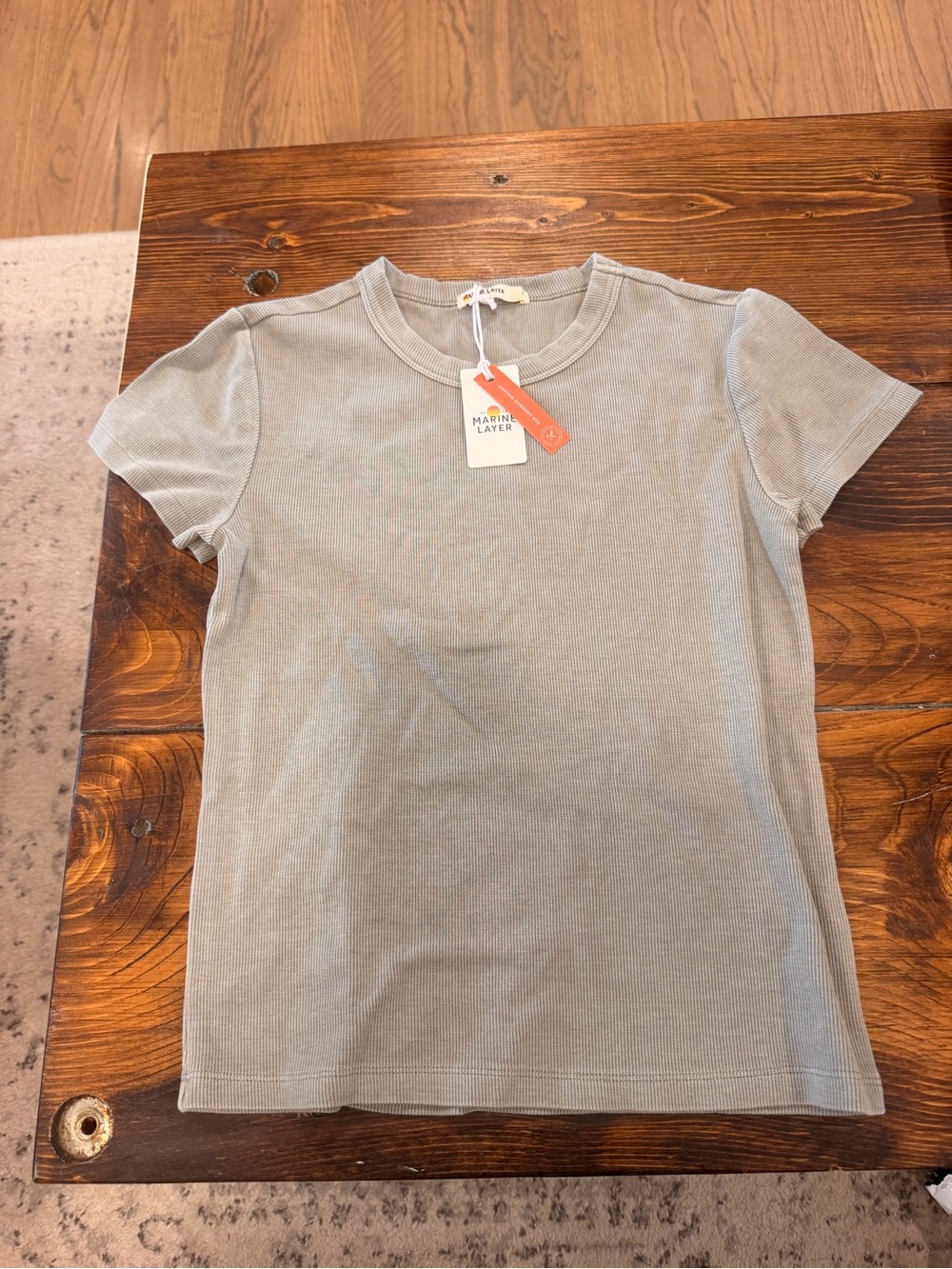 Marine Layer Light Gray Short Sleeve Ribbed Tee